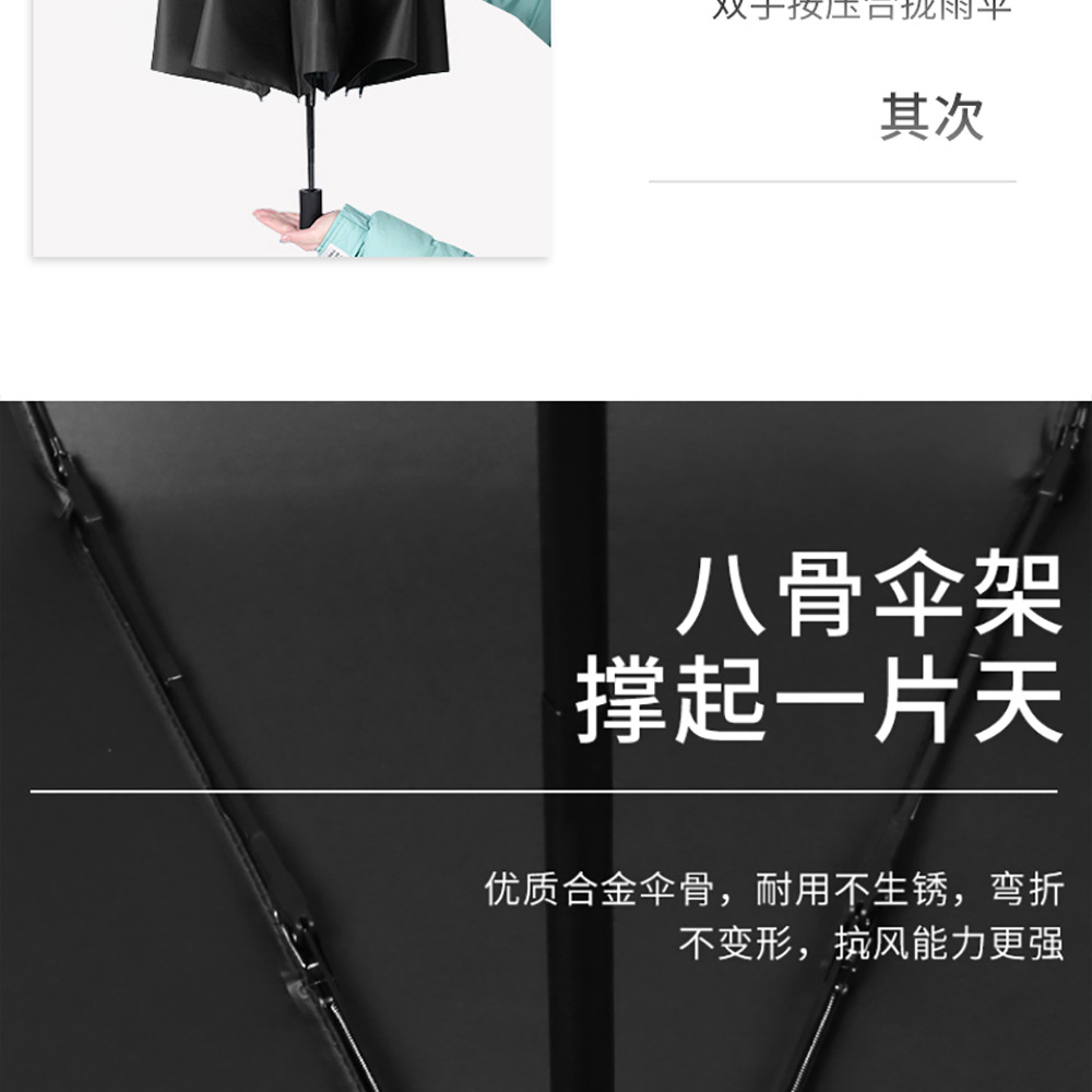 Xingbao Umbrella Industry RST three-fold Umbrella, fully automatic black rubber umbrella wholesale, printed logo advertising umbrella in stock pic 11