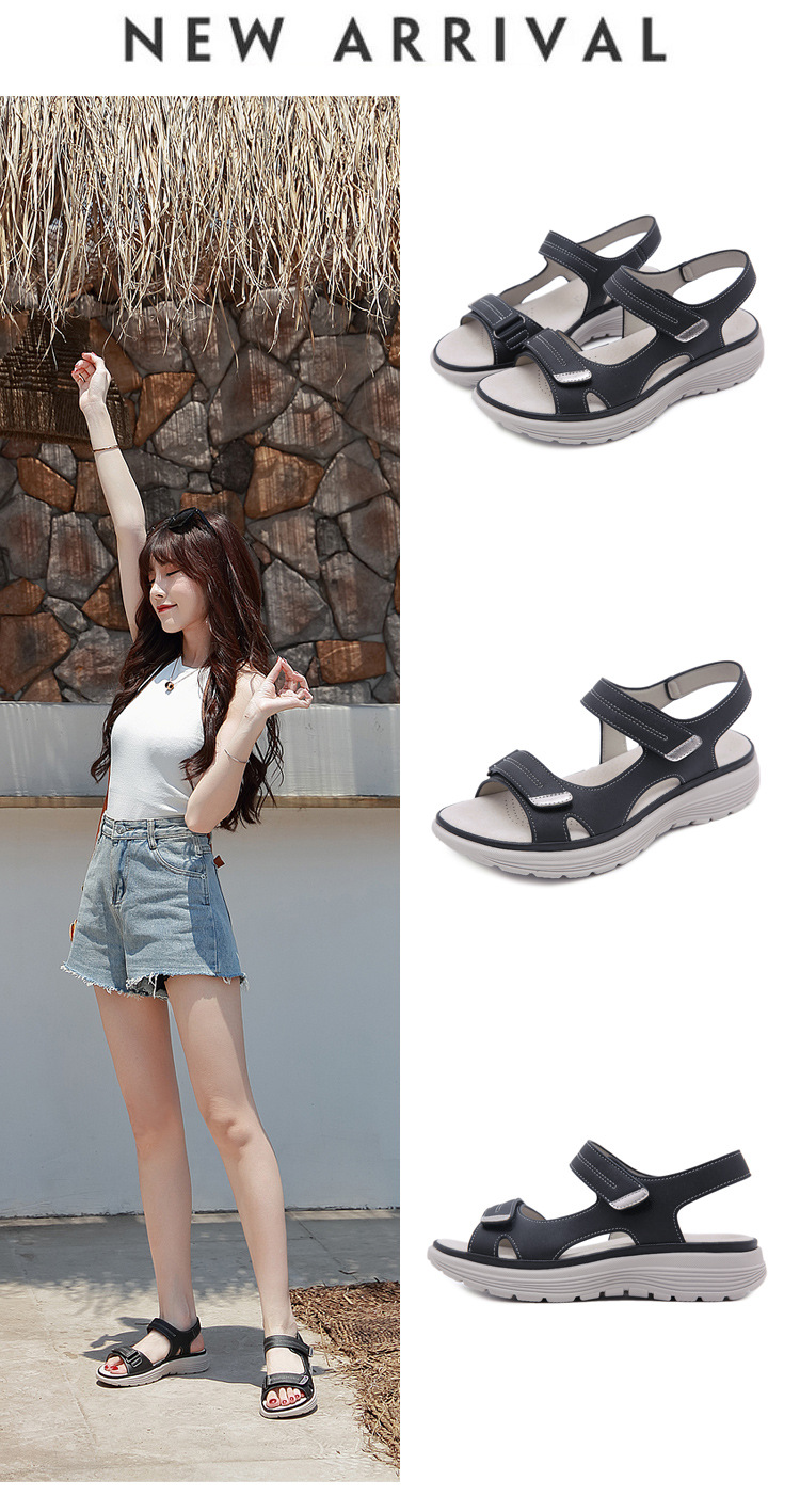 Summer 2024 new genuine leather sandals for women, sporty style, wedge and lightweight Velcro, large-sized slippers for women, one-piece consignment pic 22