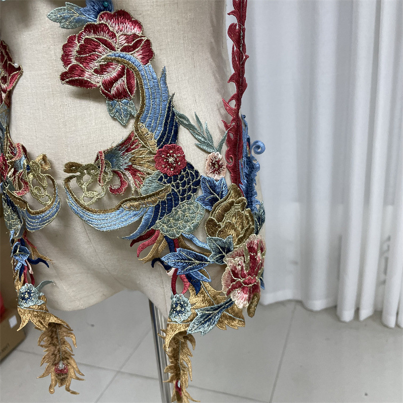 Large-sized water-soluble phoenix flower-and-bird fabric patch ethnic style cheongsam embroidery patch applique clothing accessories pic 2