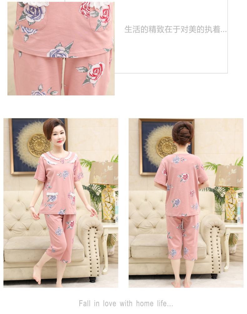 Middle-aged and elderly women wear summer short-sleeved, thin cotton clothes. Middle-aged women wear summer round-neck home clothes. Grandmothers and the elderly pic 21