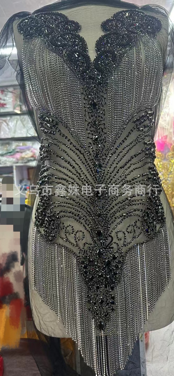 Fringed high-end light luxury wedding dresses and evening gowns, hand-beaded glass decals, DIY clothing accessories pic 1