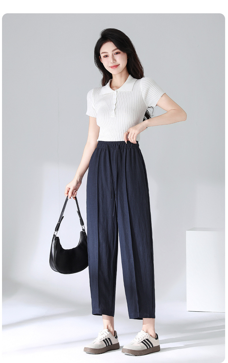 Summer thin Tencel linen nine-inch pants for women, elastic high-waisted tapered pants, 2025 new style Halon pants, cigarette tube pants for women pic 11