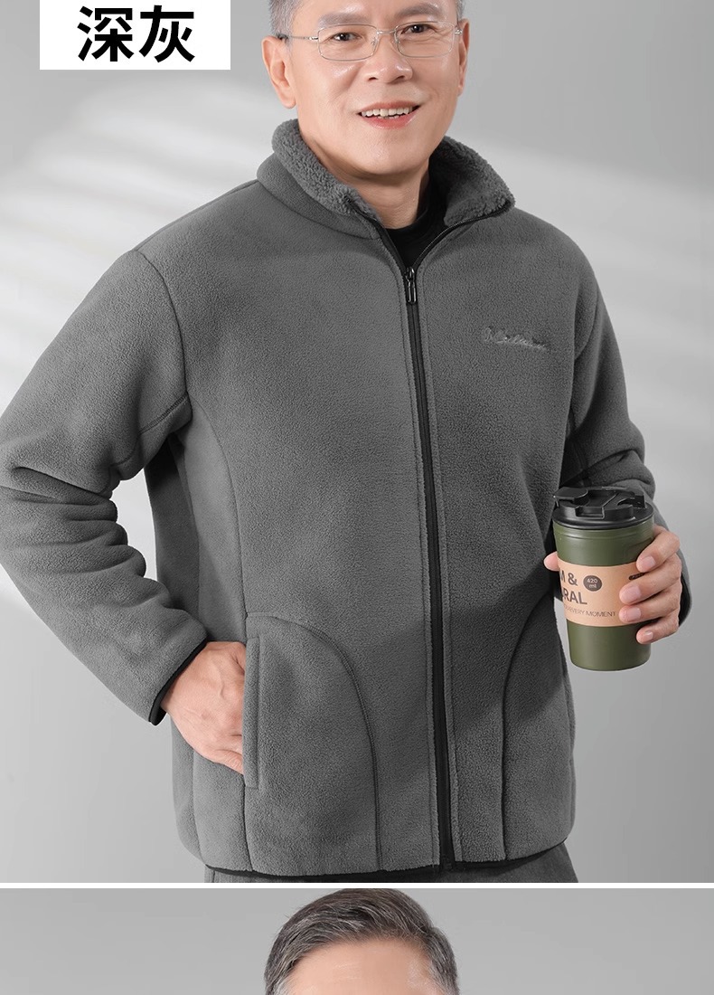 爸爸摇粒绒加厚外套冬季中老年男士上衣老人爷爷男装抓绒衣男冬装详情12