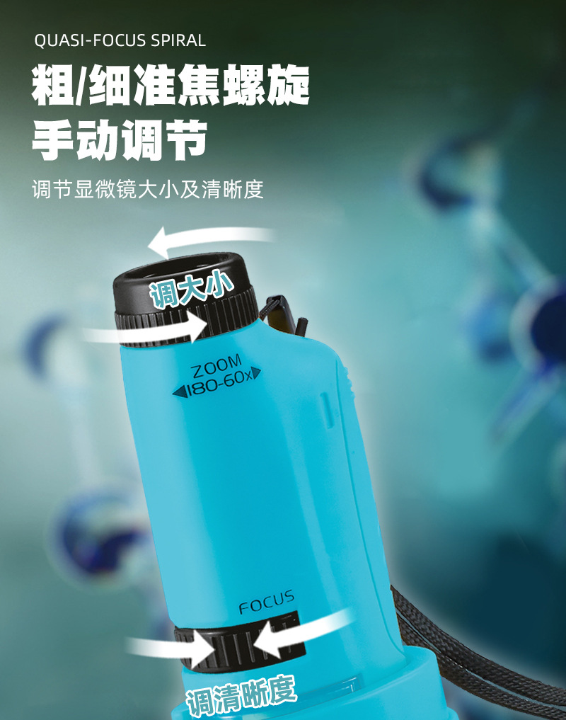 儿童便携式手持显微镜180倍生物标本放大镜学生科学科教实验玩具详情6