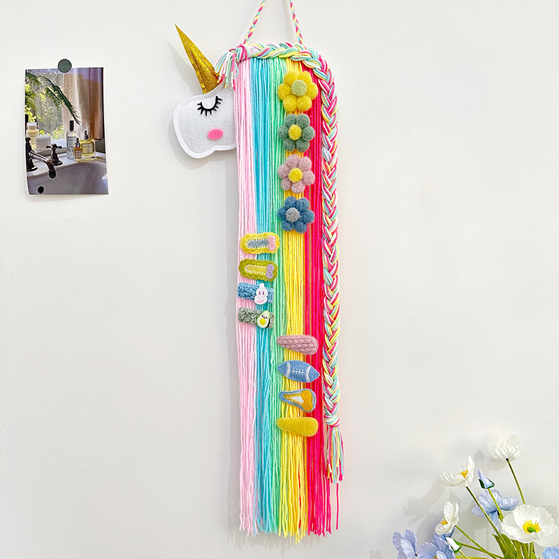 ins独角兽儿童发夹发饰收纳带整理架壁挂毛毡动物头儿童房间挂饰详情10