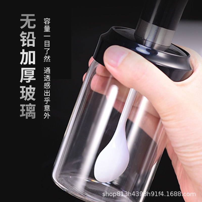 Household moisture-proof kitchen sealed glass salt monosodium glutamate seasoning jar, seasoning box cover, spoon integrated set combination seasoning jar pic 11