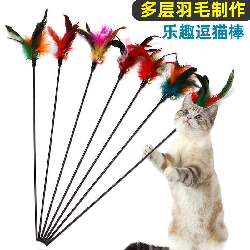 Factory wholesale cat toys, colorful feather long rods with bells, interactive cat toys, pet cat toys pic 2