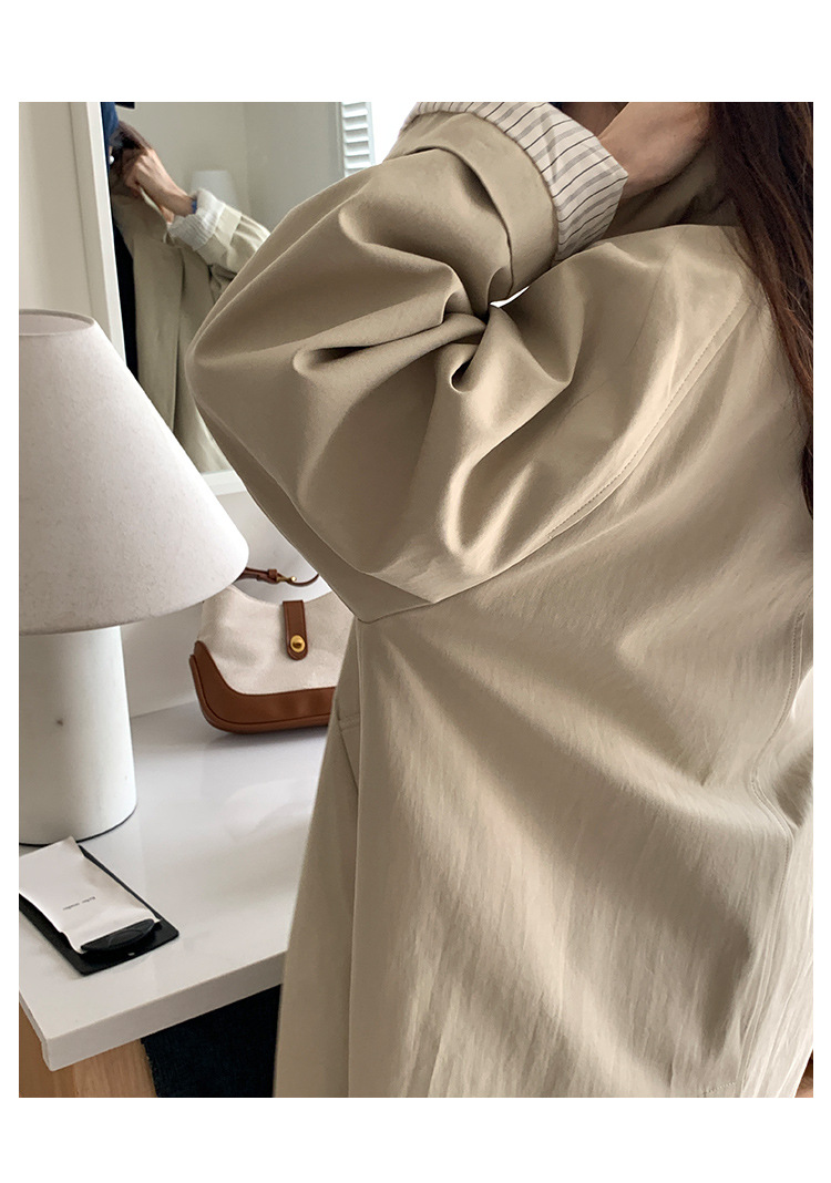 风衣外套女高级感2025春季新款韩版宽松休闲翻领卷边条纹长款大衣详情37