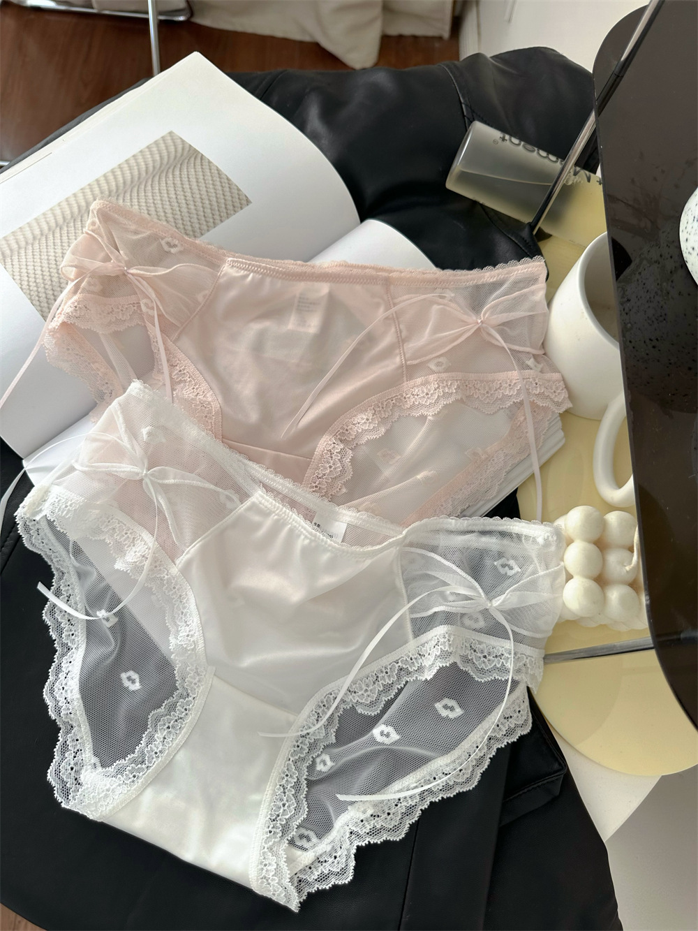 法式奢华缎面蕾丝内裤女性感24新款少女士三角裤中低腰蝴蝶结甜美详情3