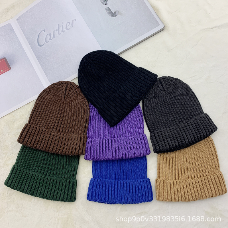 New solid-color, versatile woolen cap for autumn and winter, a fashionable cold cap for European and American export, warm, high-quality, rolled-up, trendy knitted cap pic 14