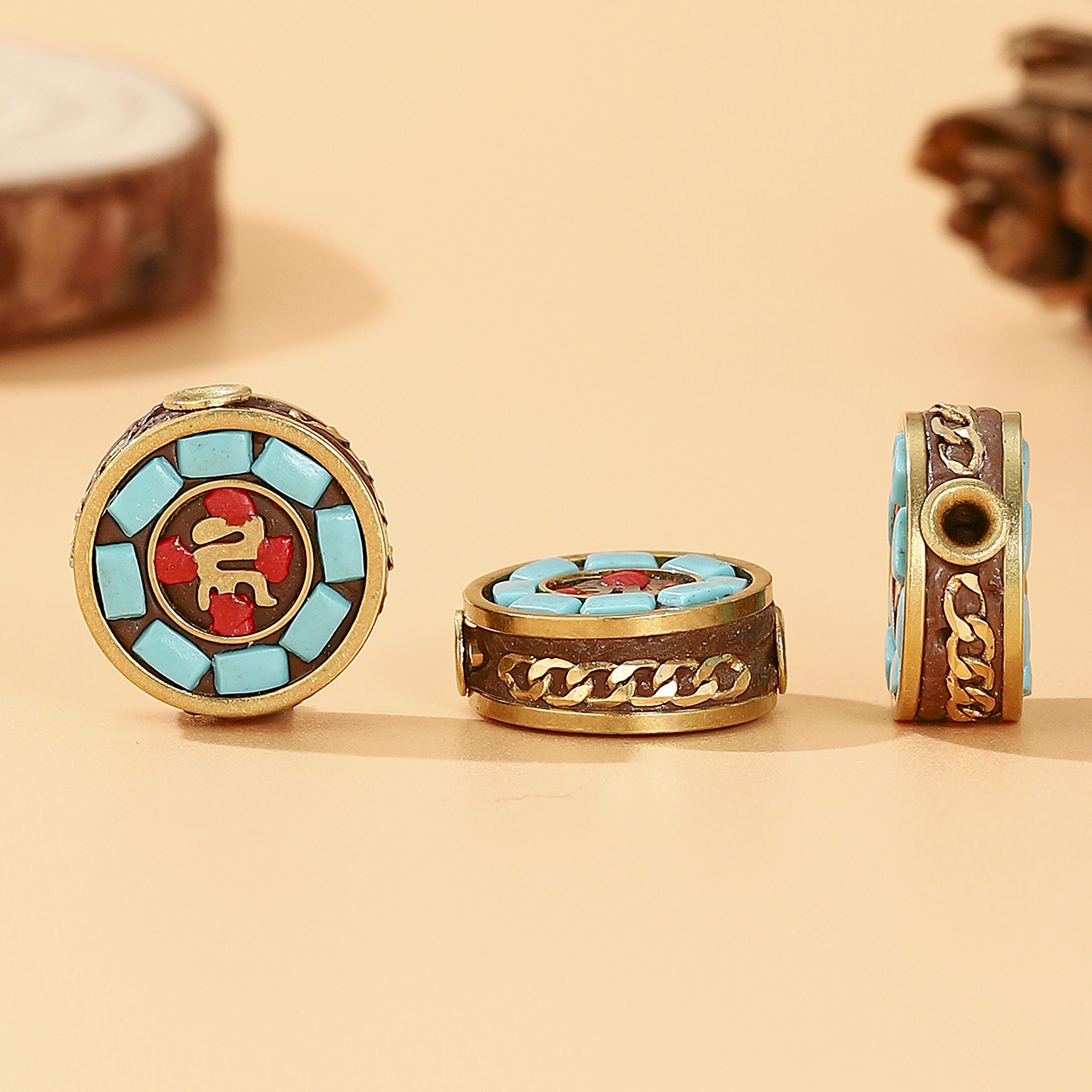 Tibetan-style Nepalese beads, loose beads, copper beads, back cloud inlay, retro ethnic style DIY jewelry accessories, spacer beads, bucket beads pic 16