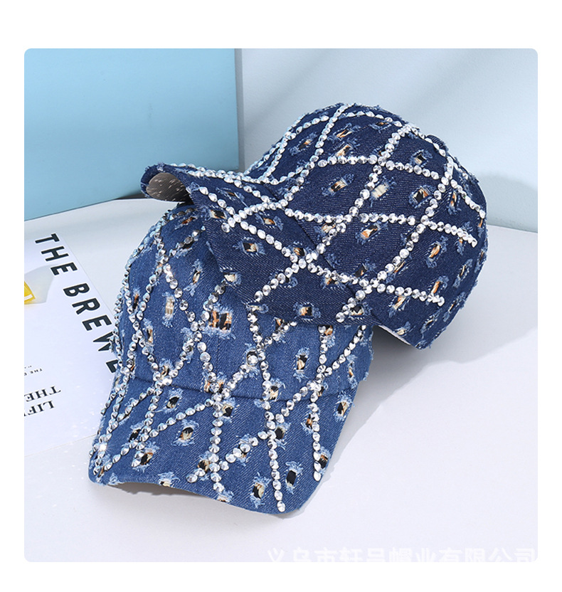 个性潮流牛仔破洞棒球帽时尚水钻菱格鸭舌帽街头潮人遮阳防晒帽子详情19