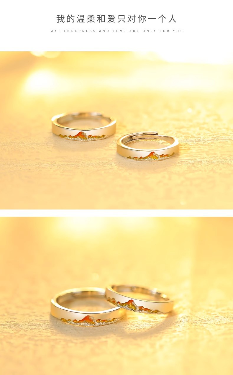 S999足银日照金山情侣戒指刻字小众设计男女对戒情人节礼物送女友详情8