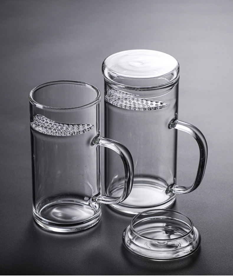 Factory wholesale glass crescent-shaped cups, household green tea cups, heat-resistant glass cups with built-in filters, and tea brewing cups with handles pic 2