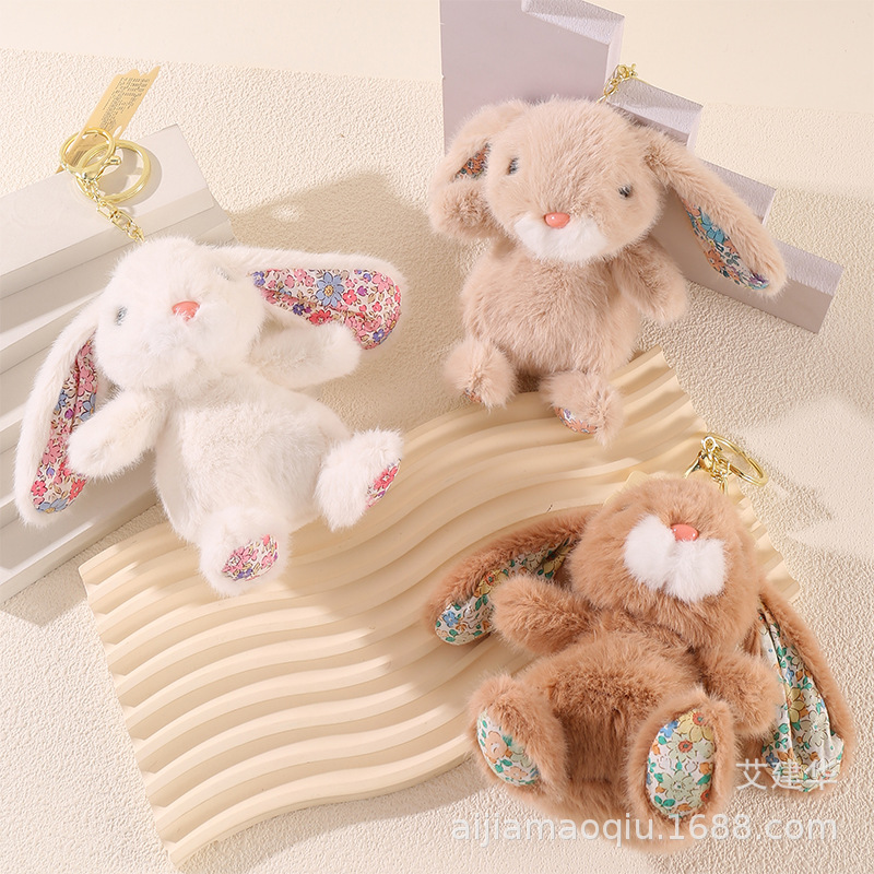 Cartoon floral ear-patterned Bonnie Rabbit plush toy pendant, cute ear-hanging little rabbit bag pendant, doll wholesale pic 3