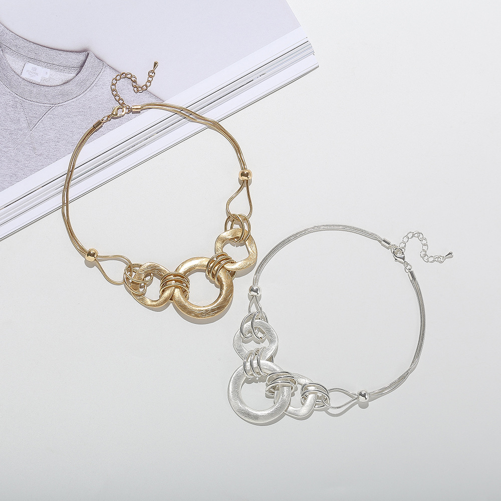 短项链亚马逊跨境热销欧美流行几何镂空圆形短链女士金属锁骨链详情7