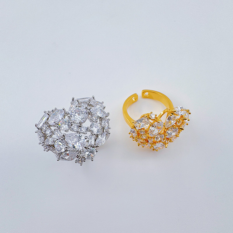 跨境新款亚马逊锆石活口戒指个性奢华爱心满钻戒指时尚气质开口戒详情12