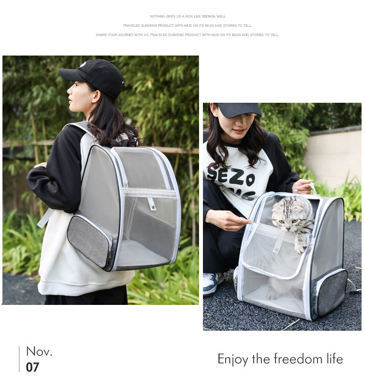 Portable breathable double-shoulder cat bag, foldable cat bag for outdoor travel pic 13