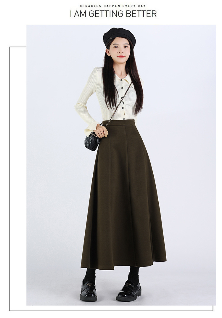 黑色毛呢半身裙女2024秋季新款时尚高腰显瘦百褶A字毛呢半身长裙详情11