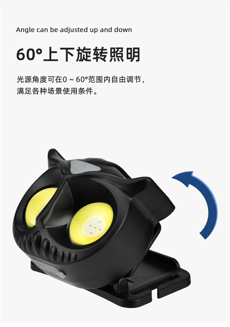 Best-selling induction owl headlamp, high-intensity LED mini portable outdoor camping fishing headlamp, COB warning headlamp pic 12