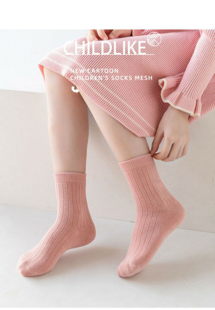一件代发女童袜子春秋款儿童纯色中大童棉袜中筒袜女孩同色公主袜详情21