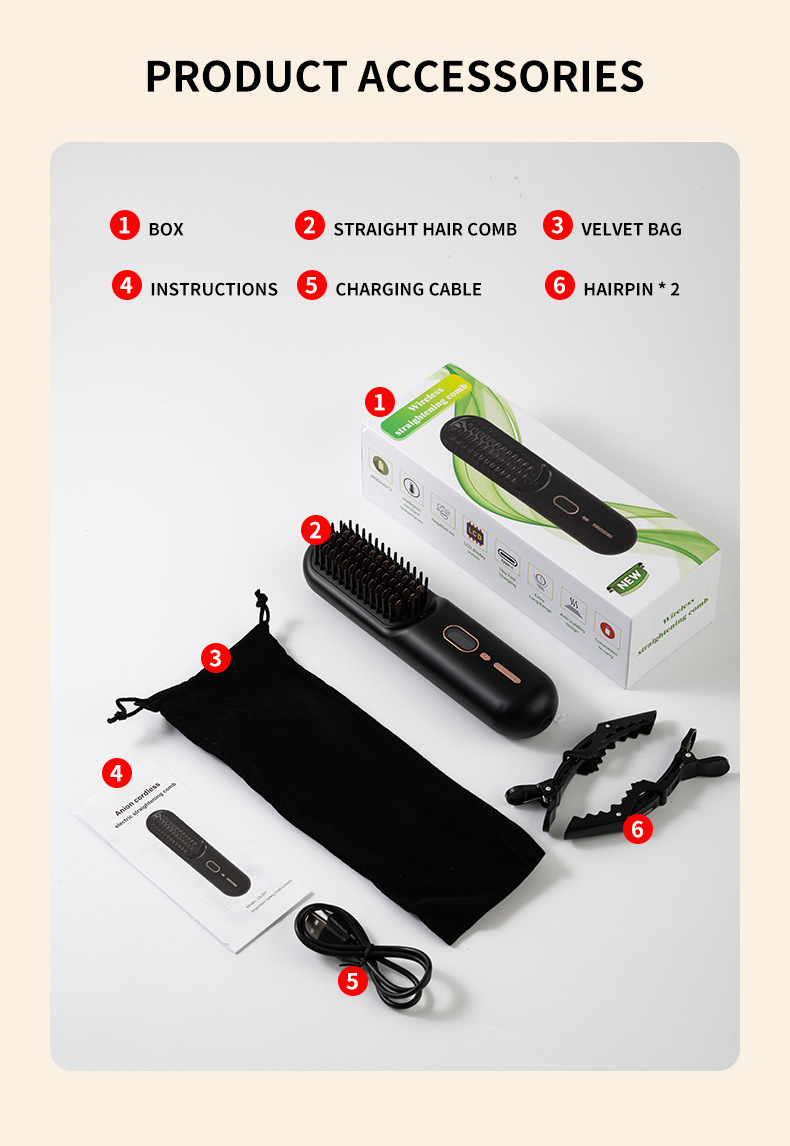 New charging hair straightening comb, wireless portable travel lazy person electric comb, negative ion non-damaging hair straightening and curling dual-purpose hair straightening device pic 13