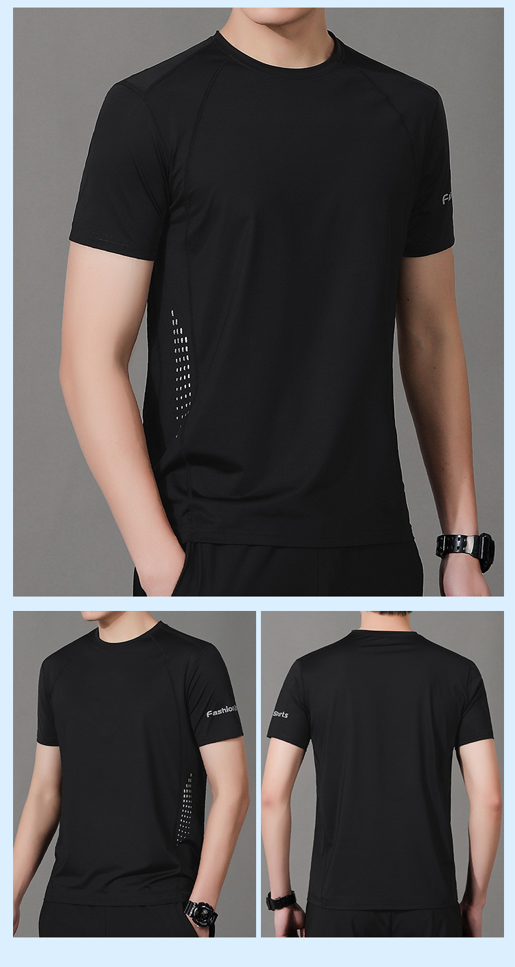 Ice silk short-sleeved T-shirt for men, a loose-fitting, quick-drying, thin, sporty, casual and breathable top for men in summer pic 20