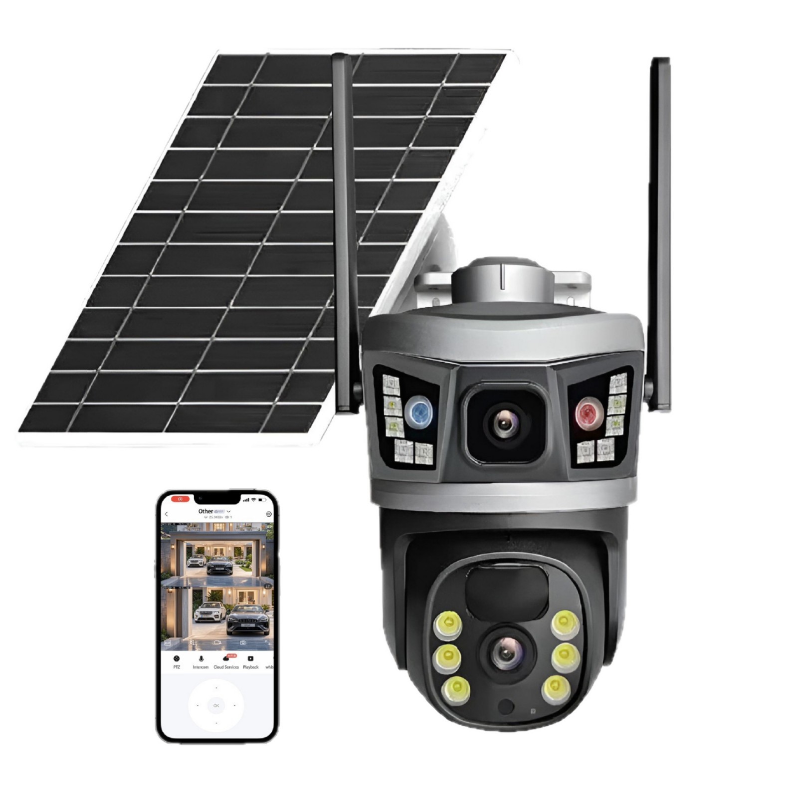 The V380 is equipped with a 6-megapixel solar-powered dual-eye low-power 4G camera for 365-day standby monitoring through WIFI gun and ball linkage pic 6