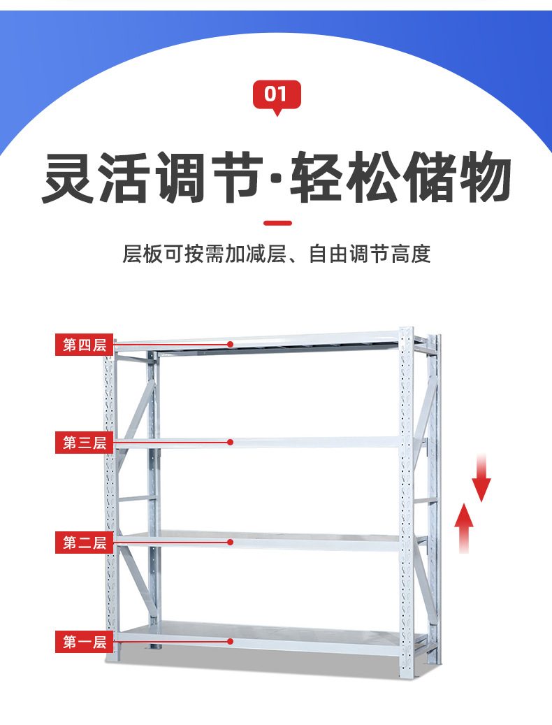 仓库货架重型铁架物品置物横梁式货架库房仓储加厚仓储组装货架详情6