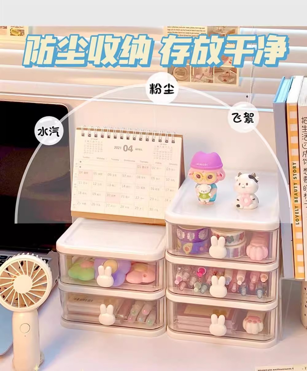 Storage cartoon desktop box, transparent small drawer desk, plastic mini storage box, rabbit stationery organizing box pic 16