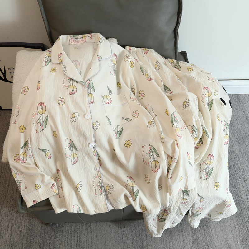 Cute cartoon mikko pajamas for girls in spring and autumn, cloud cotton long-sleeved, sweet student and Internet celebrity home wear set for summer pic 19