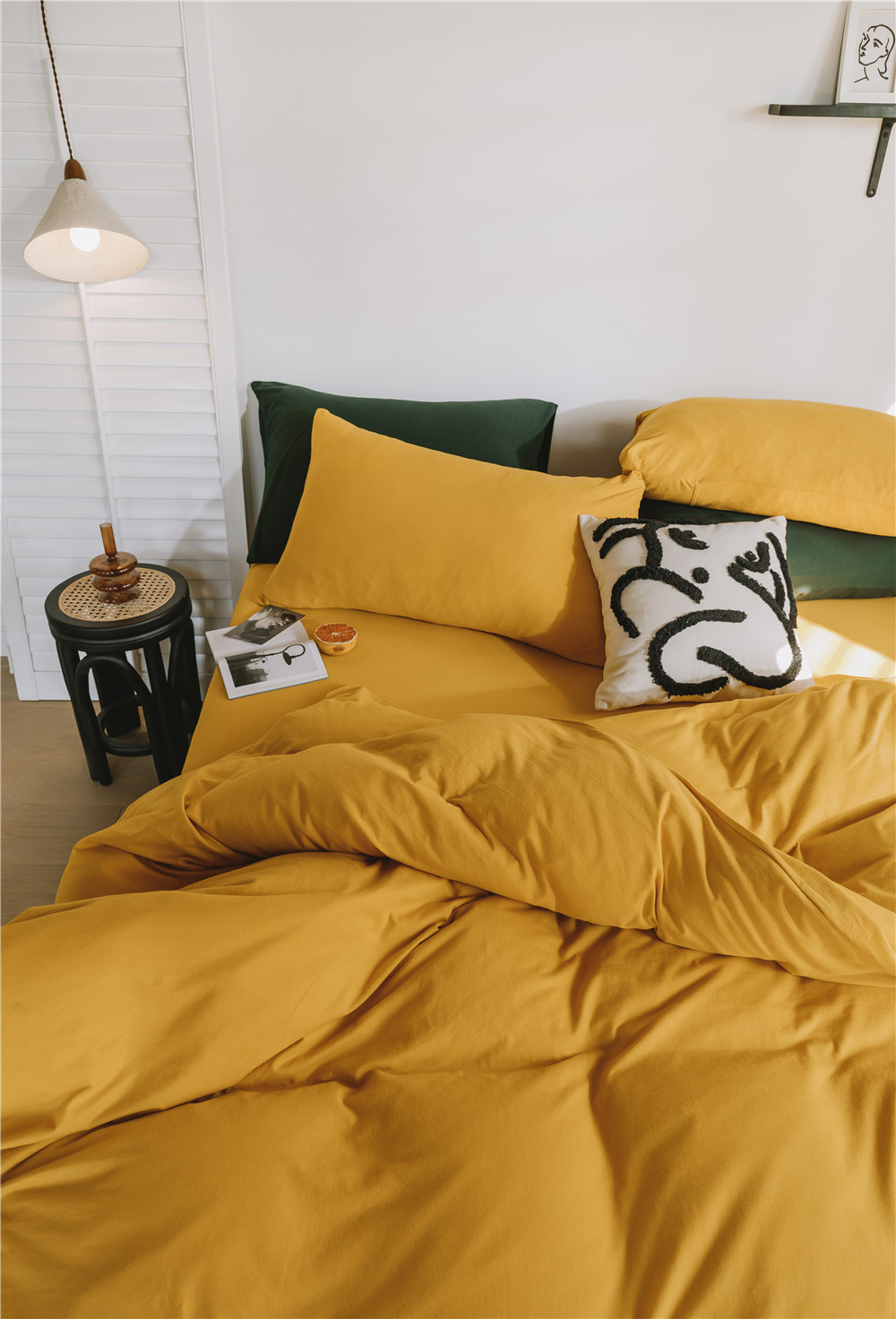 ins Japanese-style solid color all-cotton knitted cotton four-piece set, skin-friendly nude sleeping plain double-layer Indian cotton bed sheet pic 21