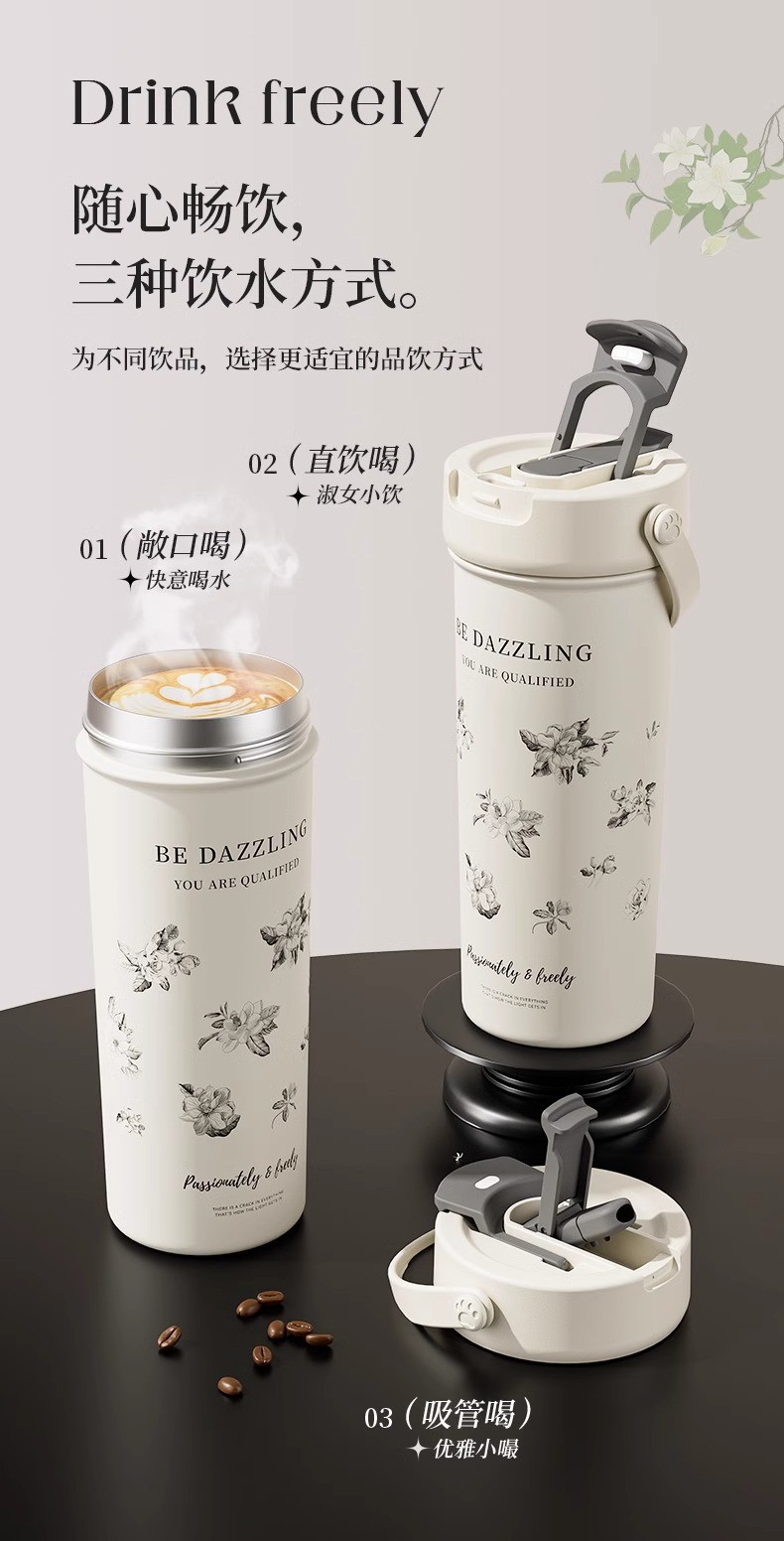 New type of insulated cup, 316 stainless steel coffee cup, high appearance level, portable straw water cup, large-capacity fruit tea cup customization pic 4