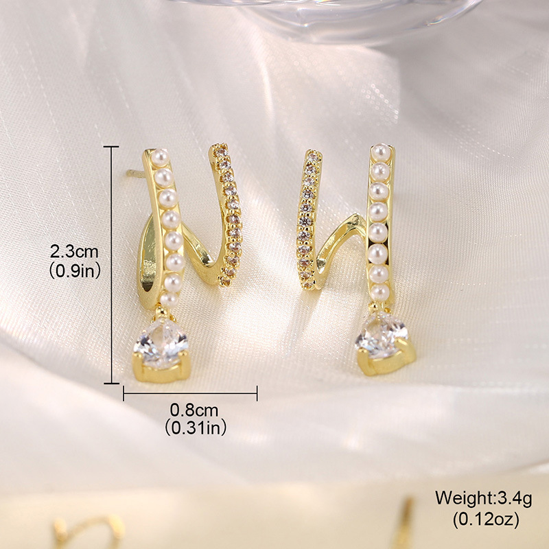 时尚高级感天然珍珠锆石耳环女花朵星星复古轻奢耳钉耳夹925银针详情30