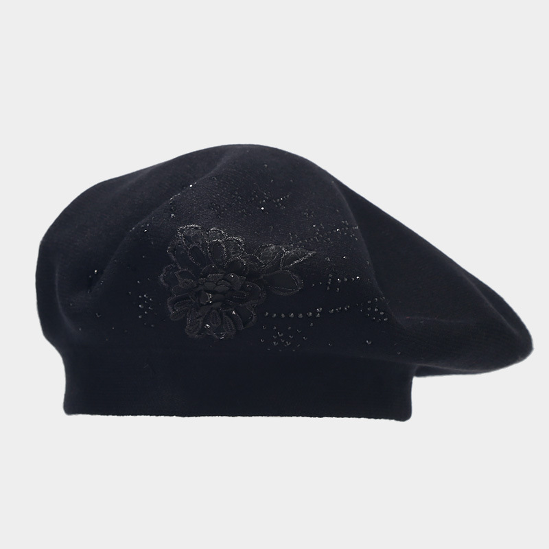 French retro rhinestone flower-patterned knitted bud hat, artistic, fresh and fashionable painter hat, autumn and winter beret pic 8