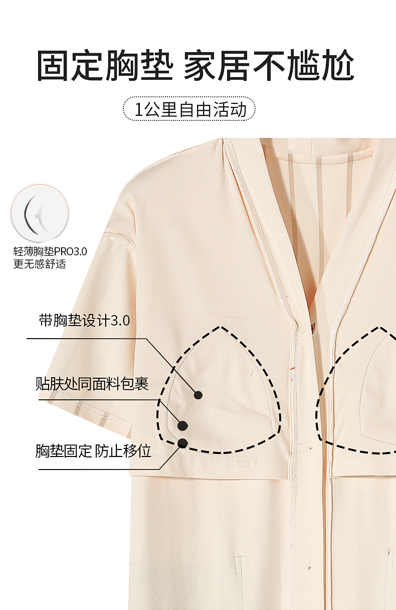 【纯棉】睡衣女士夏季休闲可爱短袖睡裙带胸垫可外穿家居服简约风详情3