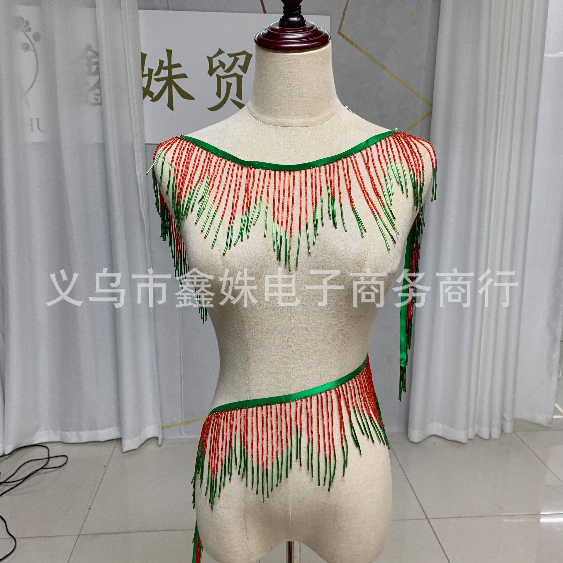 Glass tube, two-color lace, beaded, dance costume, tassel beads, clothing accessories and accessories pic 9