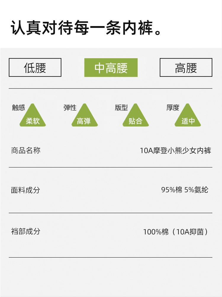 小熊平角女士内裤女纯棉四角裤加长裆10A抑菌少女中腰内裤不夹臀详情3