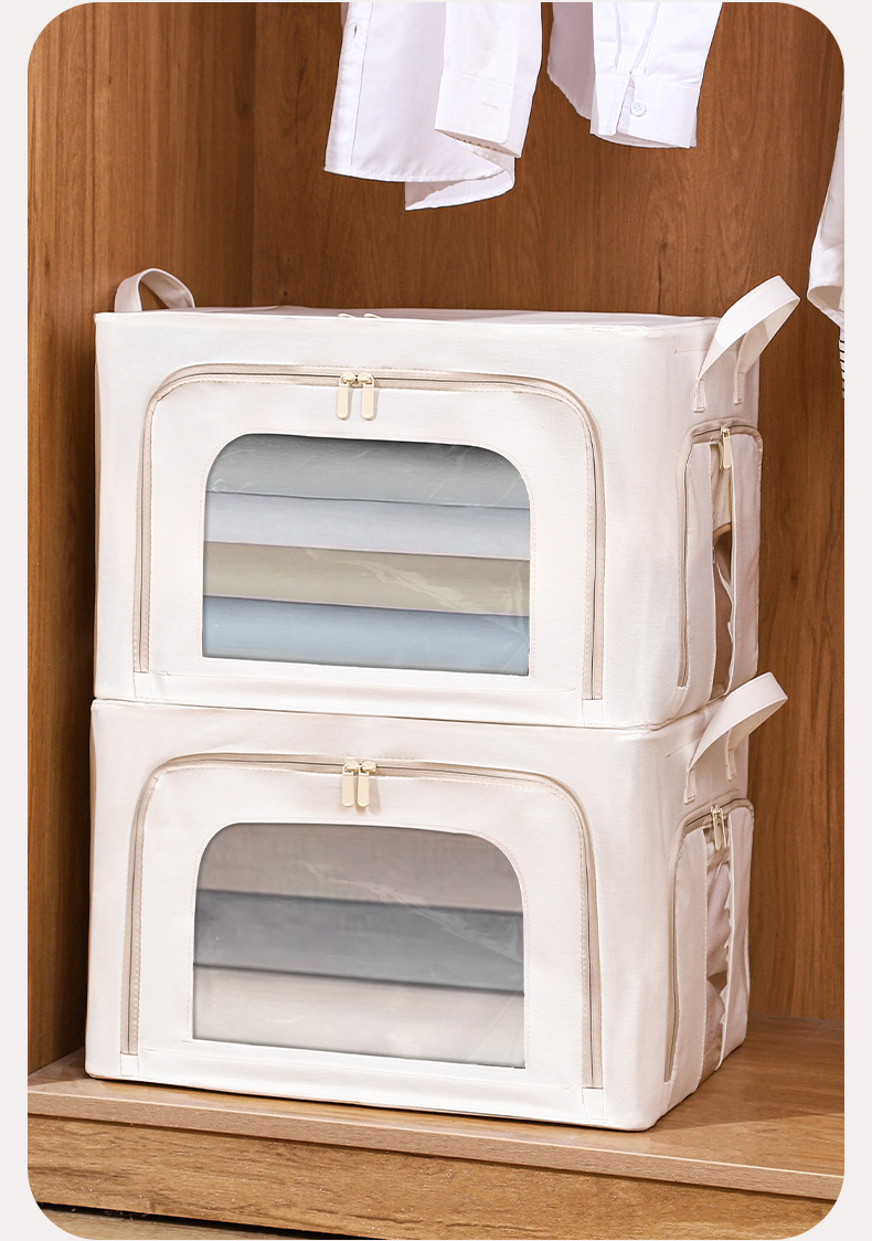New Tianshan cotton and linen Baina box, three-window fabric folding storage box, home wardrobe, clothing storage and organization box pic 9