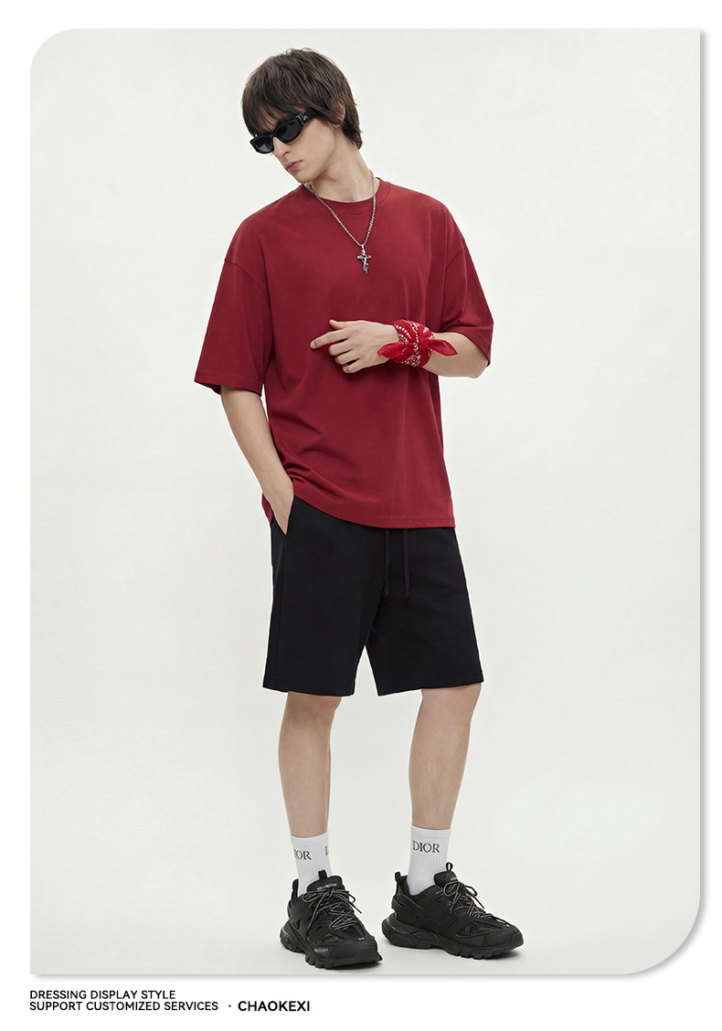 CKX Spring/Summer 2026 New 230G double-yarn pure cotton European and American trendy brand cool solid color loose large-sized short-sleeved T-shirt for men pic 24