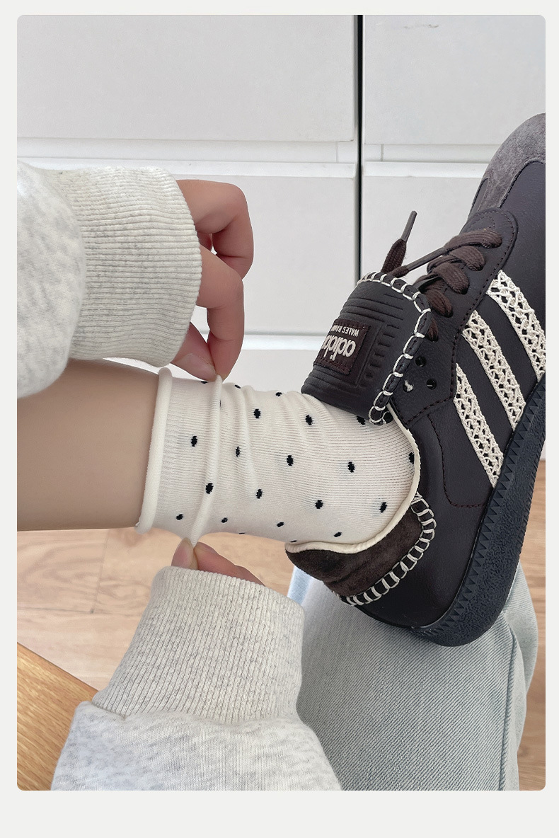 One-piece consignment of polka dot socks for women in all four seasons, thin black ear-trimmed mid-calf socks, cotton sweat-absorbing and breathable, Japanese-style rolled-up socks, long calf, one-piece consignment pic 16