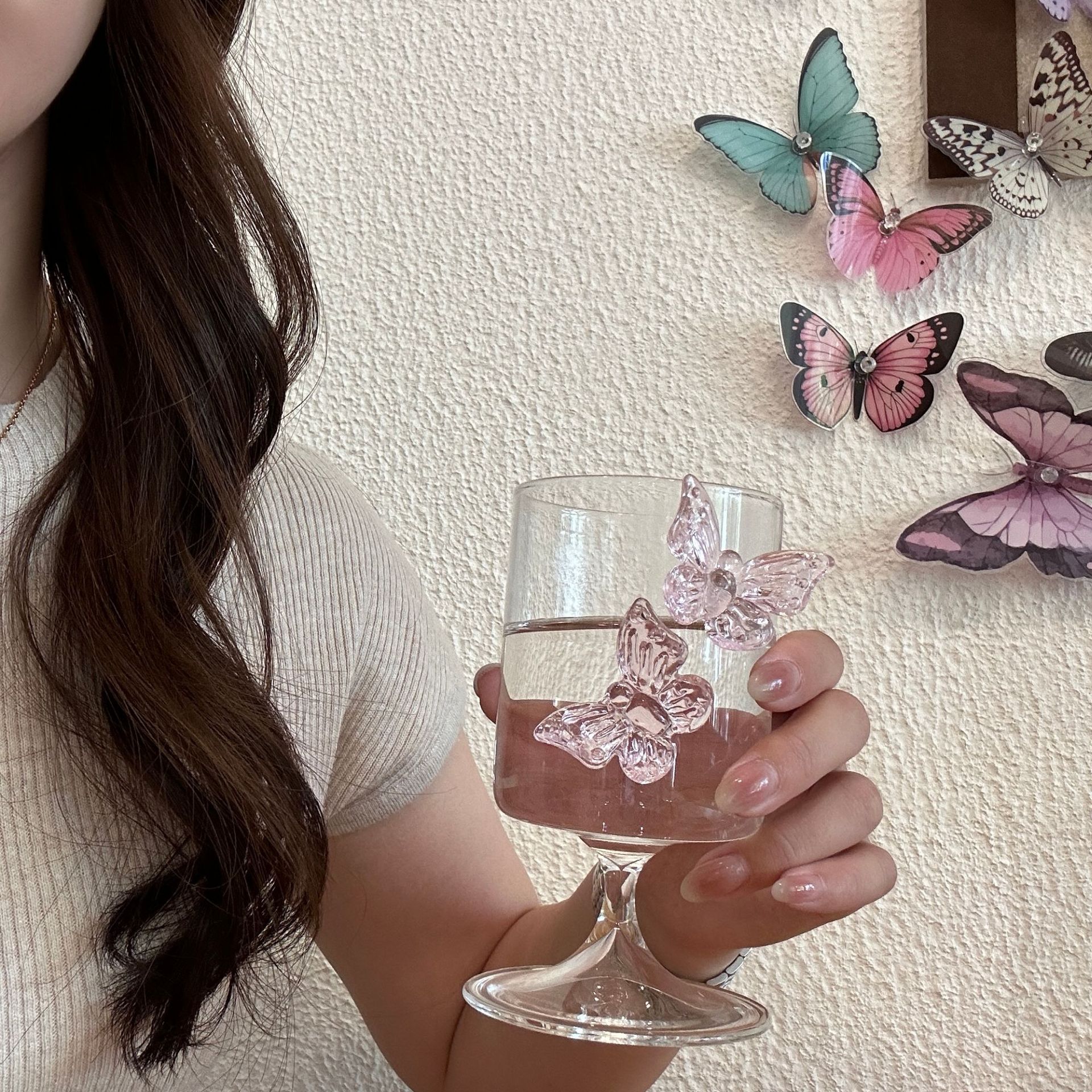 Original designer tall glass, ins high appearance level butterfly wine glass, butterfly water glass, champagne wine glass, cocktail glass pic 9