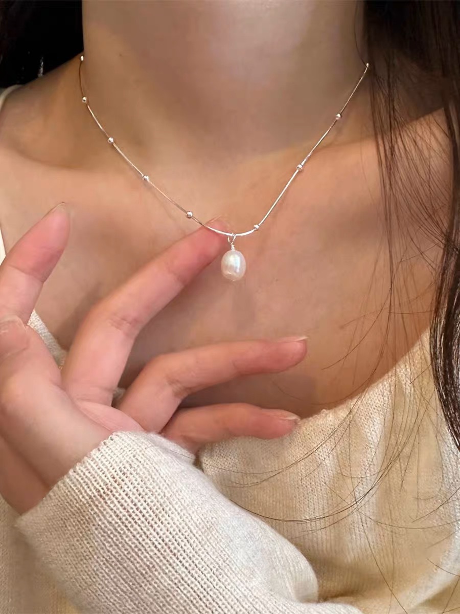 Li Luo Xin S925 sterling silver pearl necklace accessory for women, non-fading, high-end and versatile, spring and summer collarbone chain wholesale pic 6