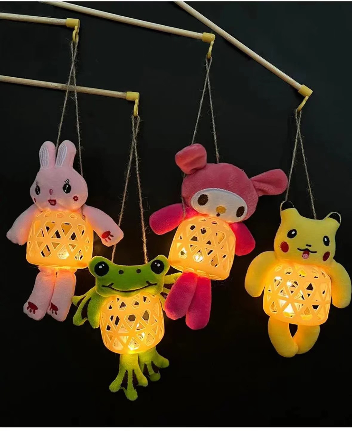 中秋节热卖灯笼 手提发光卡通竹编小灯笼 迷你成品小灯笼批发摆摊详情3
