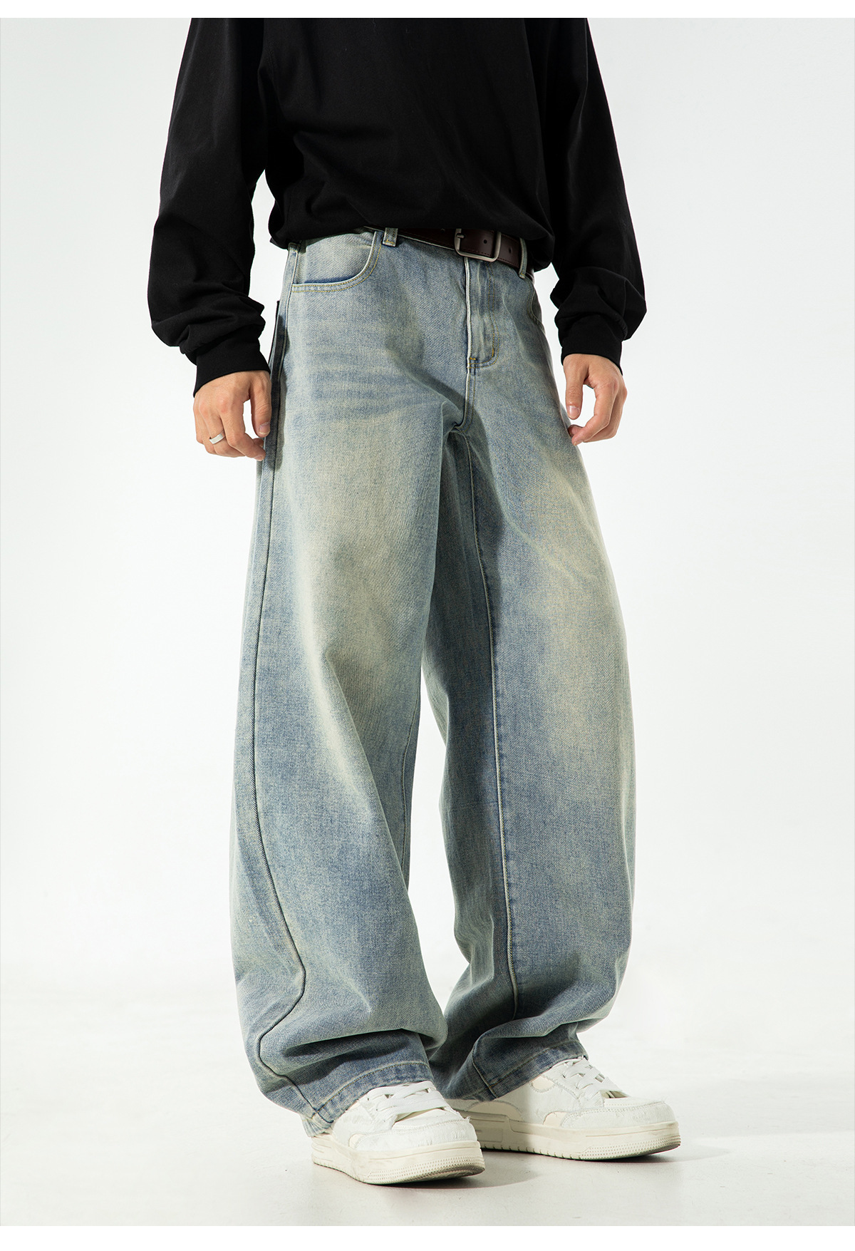 美式复古做旧水洗廓形牛仔裤男秋季新款潮牌直筒裤质感宽松长裤子详情18