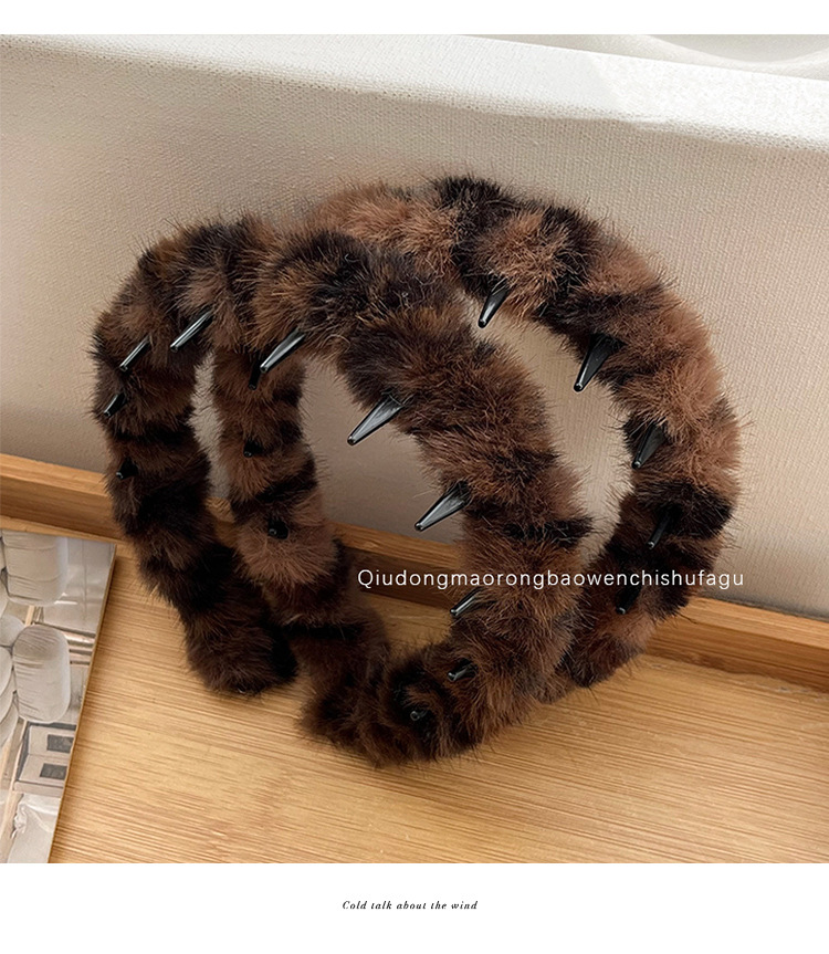 高颅顶大波浪豹纹毛绒发箍女韩系复古带齿防滑压发卡秋冬洗脸头箍详情3