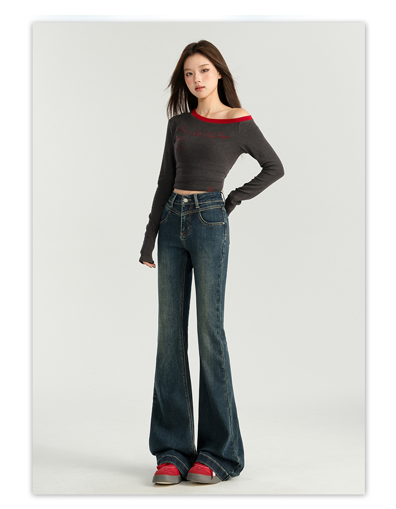 浅蓝色微喇叭牛仔裤女2025年秋季新款高腰设计感弹力小个子喇叭裤详情18