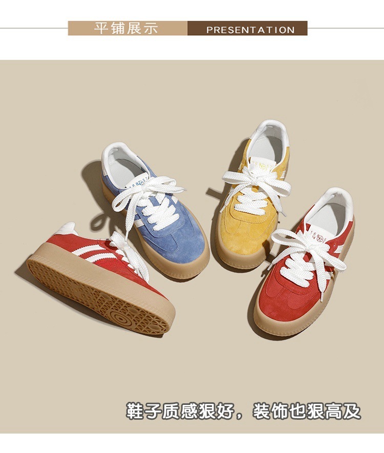 厚底拼色德训鞋女2025新款小个子增高百搭平底系带运动休闲阿甘鞋详情25