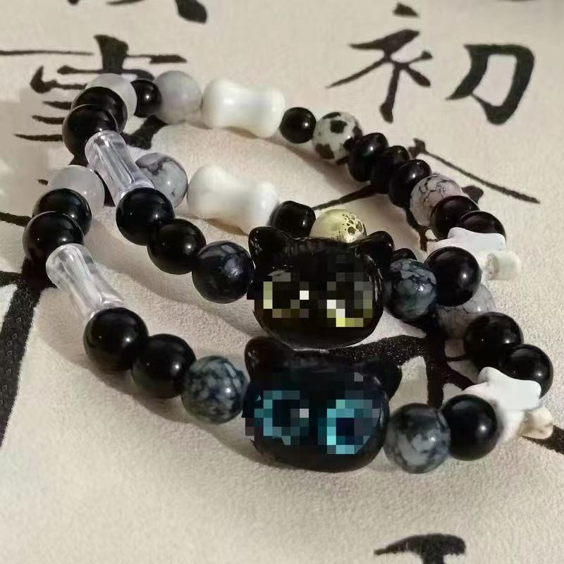 贝壳星星黑白奶酪呆萌黑芝麻猫咪手串手链情侣手链送礼物手饰详情3