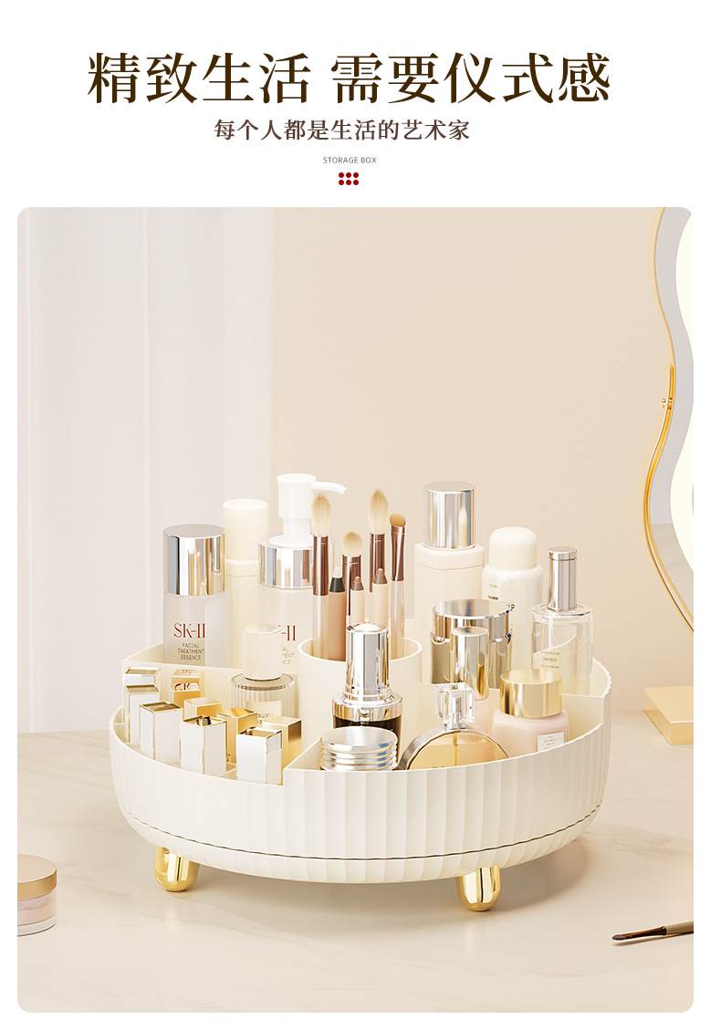 Wholesale cosmetics storage boxes, large-capacity, rotatable desktop for home use, plastic shelves for skin care products, eye shadow and lipstick pic 6